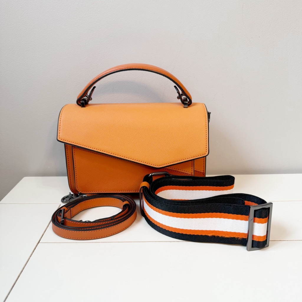 Botkier Cobble Hill Cross Body Top Handle Asymmetrical Flap Bag Orange